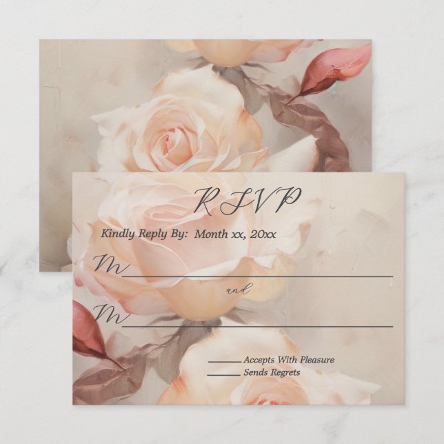Cartão RSVP Casamento de Rosas de Verão Elegante (Frente/Verso)