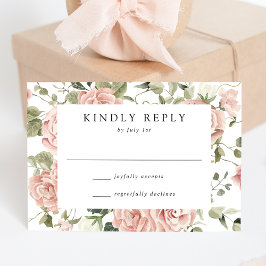 Cartão RSVP Casamento de Rosas e Folhagens Elegantes Bege