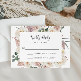 Cartão RSVP Casamento de Rosas e Orquídeas em Aquarela