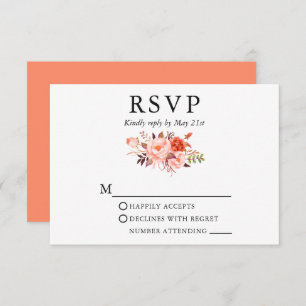 Cartão RSVP Casamento de Rosas Florais de Coral de Watercolor