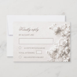 Cartão RSVP Casamento de Rosas Flores Silvestres Brancas 3D