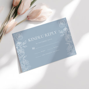 Cartão RSVP Casamento de Rosas Franceses Azuis Modernos