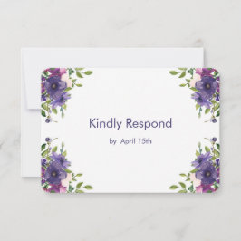 Cartão RSVP Casamento de Rosas Selvagens Violetas Azuis