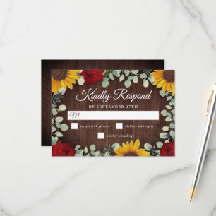 Cartão RSVP Casamento de Rosas vermelhas Eucalyptus Girassóis