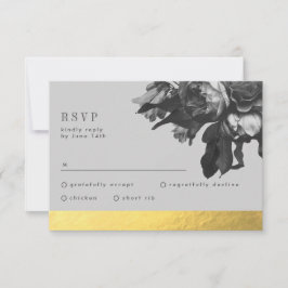 Cartão RSVP Casamento de Rose Bouquet, em Greve de Folha de Ou