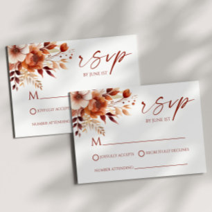 Cartão RSVP Casamento de Rusty Burgundy Brown Floral Flower