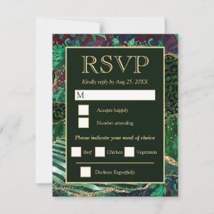 Cartão RSVP Casamento de Safári Animal Verde e Dourado Brilho