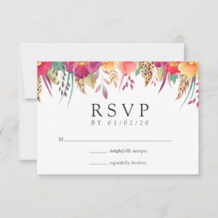 Cartão RSVP Casamento de Safári Floral em Aquarela
