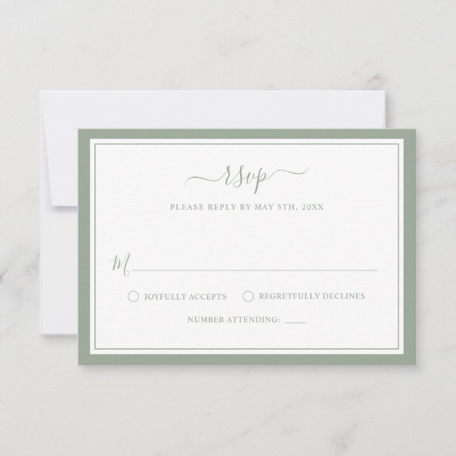 Cartão RSVP Casamento de Sage Minimalista Moderno Elegante (Frente)