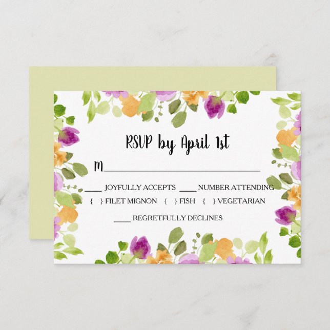 Cartão RSVP Casamento de Sangue de Cor de Água Púrpura (Frente/Verso)