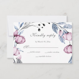 Cartão RSVP Casamento de Sangue de Púrpura Azul Elegante