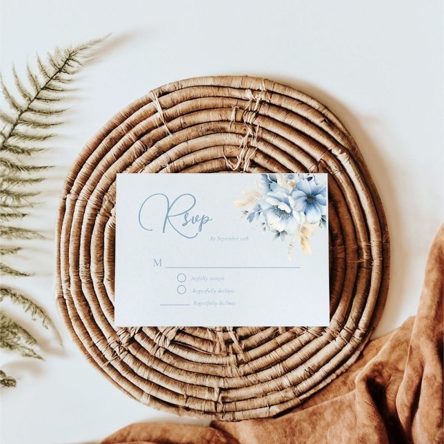 Cartão RSVP Casamento de Sangue do Primavera Floral Azul Elega (Criador carregado)