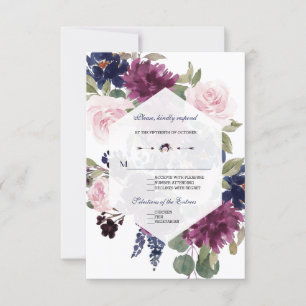 Cartão RSVP Casamento de Sangue Floral Azul-Lavanda Romântico