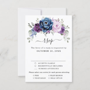 Cartão RSVP Casamento de Sangue Lilac Marinho Roxo Dusty Blue