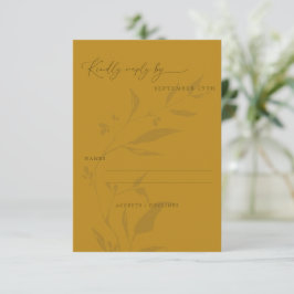Cartão RSVP Casamento de Script Boho Amarelo Botânico Minimali