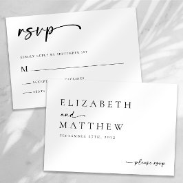 Cartão RSVP Casamento De Script Branco E Preto Moderno