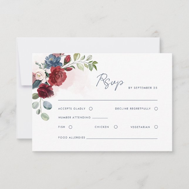 Cartão RSVP Casamento de Script de Aquarela Floral (Frente)