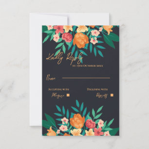 Cartão RSVP Casamento de Script de Aquarela Floral Amarela e L