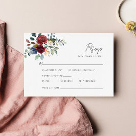 Cartão RSVP Casamento de Script de Aquarela Floral Burgundy