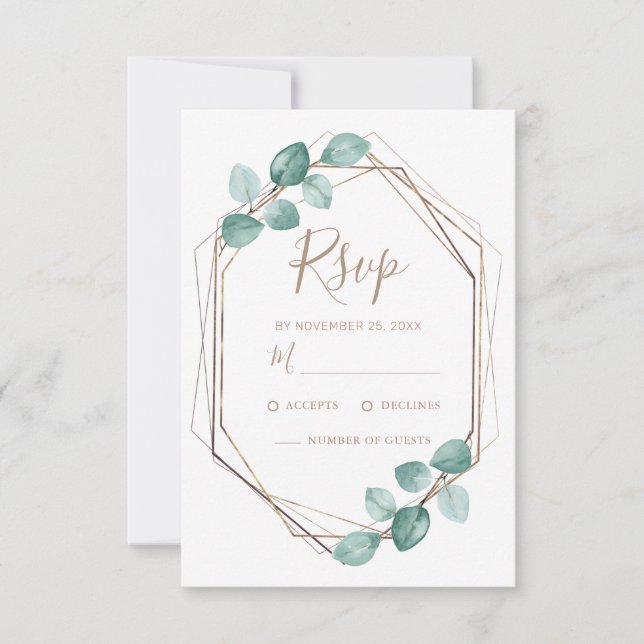 Cartão RSVP Casamento de Script de Café Eucalyptus Watercolor  (Frente)