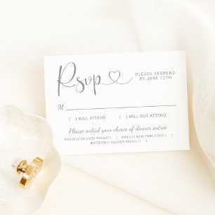 Cartão RSVP Casamento de Script de Caligrafia do Coração Moder