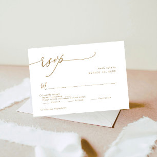 Cartão RSVP Casamento de Script de Caligrafia Dourada Elegante