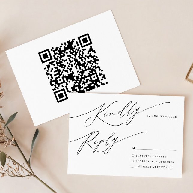 Cartão RSVP Casamento de Script de Caligrafia Negra Minimalist (Criador carregado)