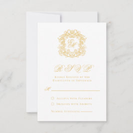 Cartão RSVP Casamento de Script de Crest do Monograma Dourado