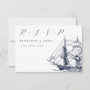 Cartão RSVP Casamento de Script de Ilustração de Navegação Náu