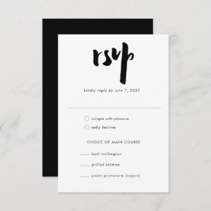 Cartão RSVP Casamento de Script de Pincel Negra Moderno Bold E