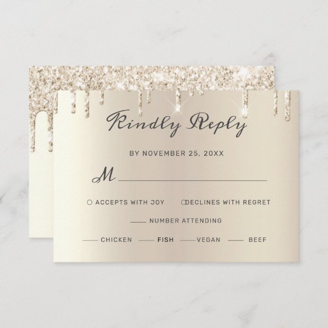 Cartão RSVP Casamento de Script Elegante Com Glitter Derruband (Frente/Verso)