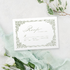 Cartão RSVP Casamento de Script Elegante de Frame Verde Sage