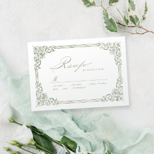Cartão RSVP Casamento de Script Elegante de Frame Verde Sage