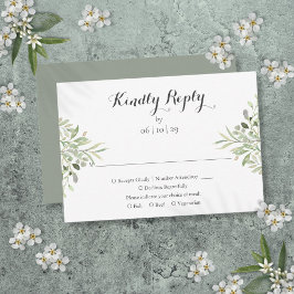 Cartão RSVP Casamento de Script Elegante de Greenery em Waterc