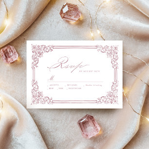 Cartão RSVP Casamento de Script Elegante de Moldura Rosa Dusty