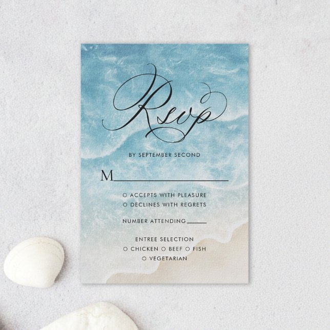 Cartão RSVP Casamento de Script Elegante de Praia do Oceano de (Criador carregado)