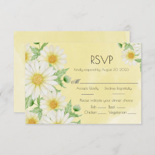 Cartão RSVP Casamento de Script Floral Amarelo Branco da Daisi