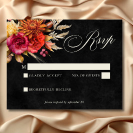 Cartão RSVP Casamento de Script Floral Boho Boho Negra Elegant