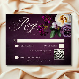 Cartão RSVP Casamento de Script Floral de Lavanda e Borgonha
