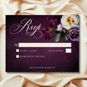 Cartão RSVP Casamento de Script Floral de Lavanda e Borgonha