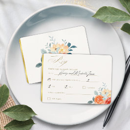 Cartão RSVP Casamento de Script Floral Dourado Elegante