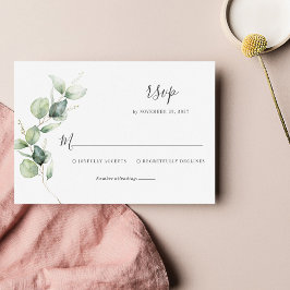 Cartão RSVP Casamento de Script Floral Eucalyptus Deixa