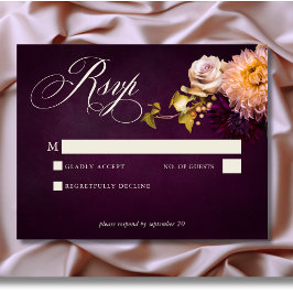 Cartão RSVP Casamento de Script Floral Floral Elegante Burgund