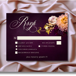 Cartão RSVP Casamento de Script Floral Floral Elegante Burgund