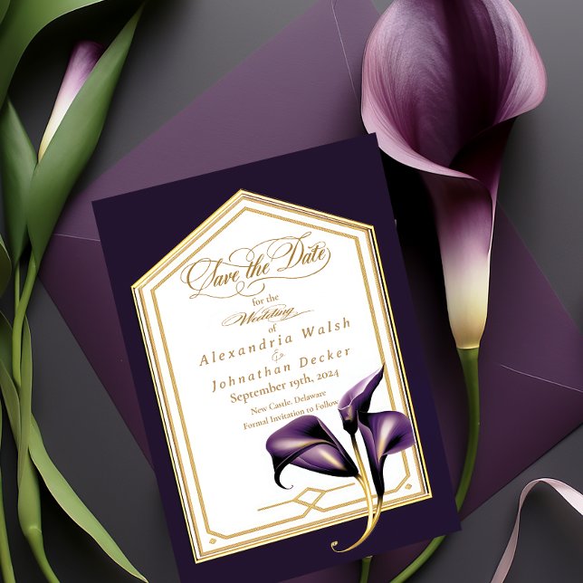 Cartão RSVP Casamento De Script Floral Roxo Elegante Salva A D (Elegant Script Save the Date enclosure card)