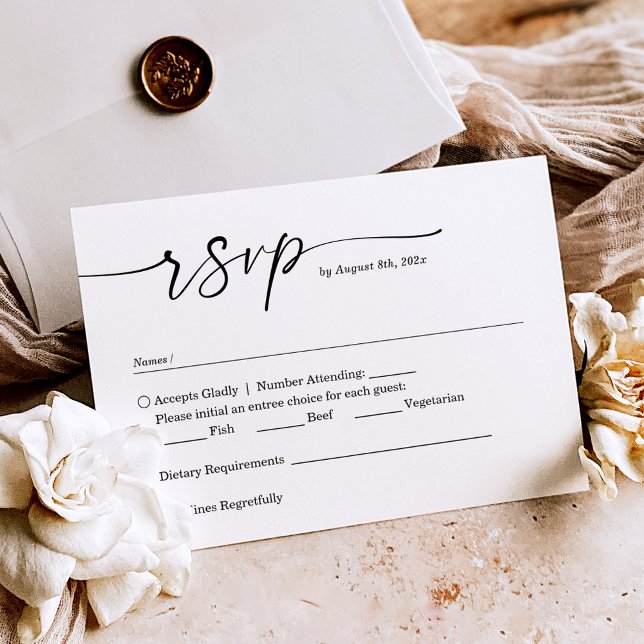 Cartão RSVP Casamento de Script Manuscrito Minimalista Simples (Criador carregado)