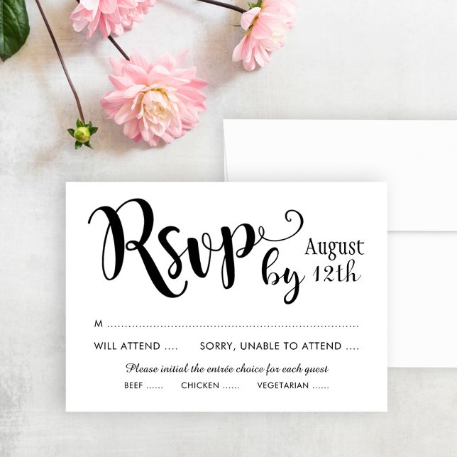 Cartão RSVP Casamento de Script Manuscrito Preto Moderno (Criador carregado)