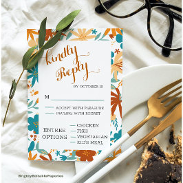 Cartão RSVP Casamento de Script Minimalista Moderno Bold Wildf