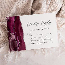 Cartão RSVP Casamento de Script Moderno de Agate Burgundy Silv