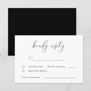 Cartão RSVP Casamento de Script Preto e Branco Elegante